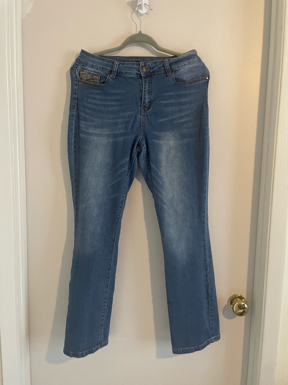 State of Independence Medium Wash Embroidered Bootcut Jeans Juniors Sz 13 417
